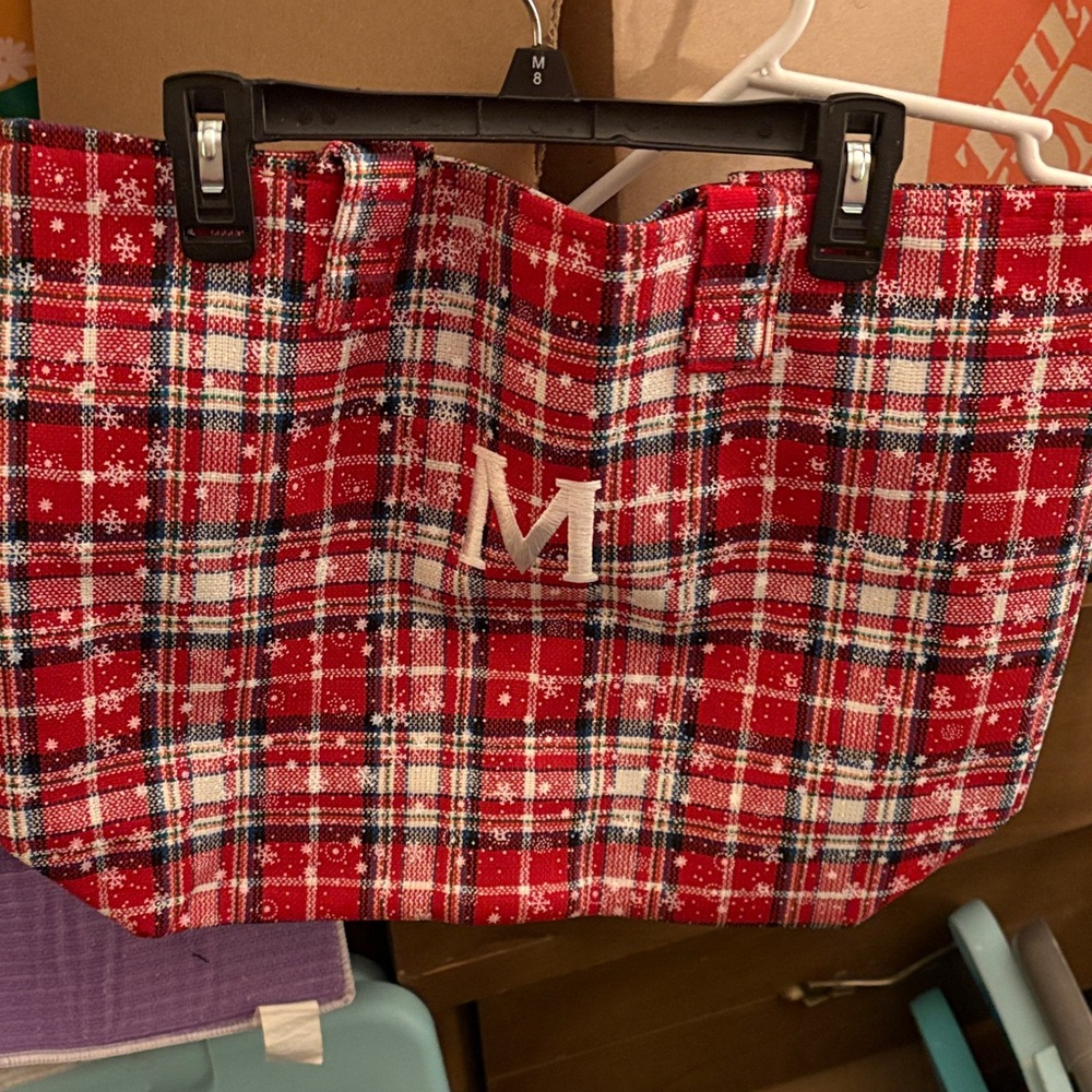 Red Plaid Tote Bag with Monogram